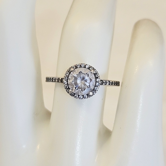 Pandora Silver 925 Halo Classic Elegance CZ Ring size 7.25